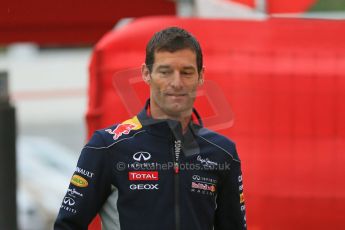 World © Octane Photographic Ltd. F1 Spanish GP - Friday 10th May 2013 paddock. Mark Webber - Infiniti Red Bull Racing. Digital Ref : 0658cb1d8758