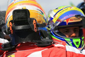 World © 2013 Octane Photographic Ltd. F1 Spanish GP, Circuit de Catalunya - Sunday 12th May 2013 - Race. Scuderia Ferrari F138 - Fernando Alonso hugs team mate Felipe Massa. Digital Ref : 0674cb1d2834