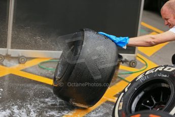 World © Octane Photographic Ltd. F1 Spanish GP, Circuit de Catalunya, Friday 10th May 2013, Vodafone McLaren Mercedes Pirelli tyre washing. Practice 2. Digital Ref : 0661cb1d9965