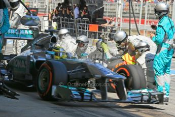 World © 2013 Octane Photographic Ltd. F1 Spanish GP, Circuit de Catalunya - Sunday 12th May 2013 - Race. Mercedes W04 - Nico Rosberg pit stop. Digital Ref : 0673cb1d2679