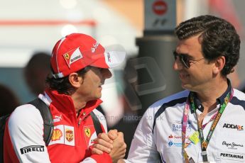 World © 2013 Octane Photographic Ltd. F1 Spanish GP, Circuit de Catalunya - Sunday 12th May 2013 - Paddock. Ferrari - Pedro de la Rosa and Alejandro Agag - Barwa Addax GP2 Team. Digital Ref : 0675cb1d2018