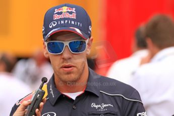World © Octane Photographic Ltd. F1 Spanish GP Thursday 9th May 2013. Infiniti Red Bull Racing - Sebastian Vettel. Press Conference. (paddock). Digital Ref :