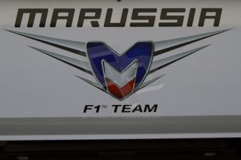 World © Octane Photographic Ltd. Formula 1 Winter Test Jerez – Day 1 – Tuesday 5th February 2013. Marussia F1 team logo. Digital Ref: 0571cb7d6508