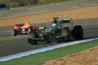 World © Octane Photographic Ltd. Formula 1 Winter Test Jerez – Day 1 – Tuesday 5th February 2013. Caterham CT03 - Giedo van der Garde and Infiniti Red Bull Racing RB9 of Mark Webber. Digital Ref: 0571lw1d7732