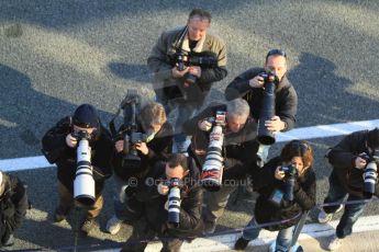 World © Octane Photographic Ltd. Formula 1 Winter testing, Jerez, 7th February 2013. F1 media waiting for Vettel to emerge from his garage. Digital Ref: 0573cb7d7206