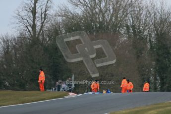 World © Octane Photographic Ltd. F3 Cup – Oulton Park, Monday 1st April 2013 – Race 2. The MSV track marshals and David Karaskas – FISA Racing - Dallara F301. Digital Ref : 0626lw1d0156