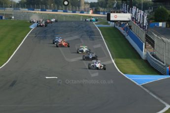 World © Octane Photographic Ltd. BRDC Formula 4 (F4) Race 1, Donington Park 28th September 2013. MSVF4-13, Lanan Racing, Jake Hughes leads the pack. Digital Ref : 0833lw1d9604