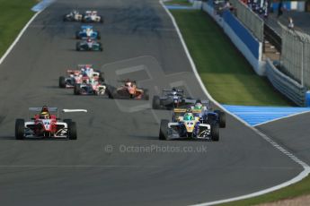 World © Octane Photographic Ltd. BRDC Formula 4 (F4) Race 1, Donington Park 28th September 2013. MSVF4-13, Hillspeed, Struan Moore leading MSVF4-13, HHC Motorsport, Gustavo Lima. Digital Ref : 0833lw1d9618