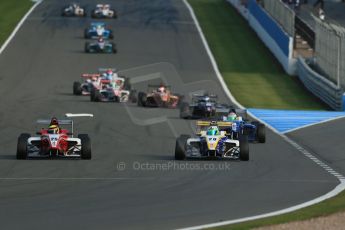 World © Octane Photographic Ltd. BRDC Formula 4 (F4) Race 1, Donington Park 28th September 2013. MSVF4-13, Hillspeed, Struan Moore leading MSVF4-13, HHC Motorsport, Gustavo Lima. Digital Ref : 0833lw1d9621