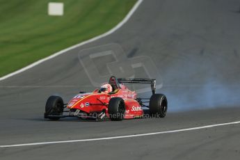 World © Octane Photographic Ltd. BRDC Formula 4 (F4) Race 1, Donington Park 28th September 2013. MSVF4-13, Lanan Racing, Jake Hughes locking up into Redgate. Digital Ref : 0833lw1d9695