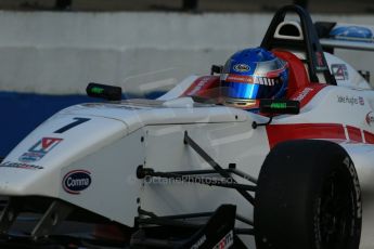 World © Octane Photographic Ltd. BRDC Formula 4 (F4) Race 1, Donington Park 28th September 2013. MSVF4-13, Lanan Racing, Jake Hughes pulls into the pitlane after clinching the inaugural F4 Championship with his race win. Digital Ref : 0833lw1d9884