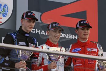 World © Octane Photographic Ltd. BRDC Formula 4 (F4) Race 1, Donington Park 28th September 2013. MSVF4-13, Jake Dalton, Seb Morris and Matthew (Matty) Graham on the podium. Digital Ref : 0833lw1d9887