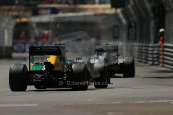 World © 2013 Octane Photographic Ltd. F1 Monaco GP, Monte Carlo -Thursday 23rd May 2013 - Practice 2. Mercedes AMG Petronas F1 W04 – Lewis Hamilton leading Caterham - Giedo van der Garde. Digital Ref : 0694lw1d7881