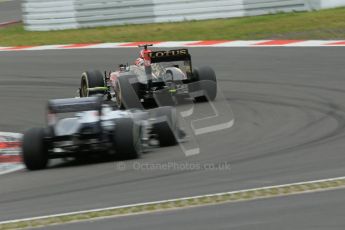 World © Octane Photographic Ltd. F1 German GP - Nurburgring. Friday 5th July 2013 - Practice two. Lotus F1 Team E21 - Kimi Raikkonen and the Williams FW35 of Valtteri Bottas. Digital Ref : 0741lw1d4493