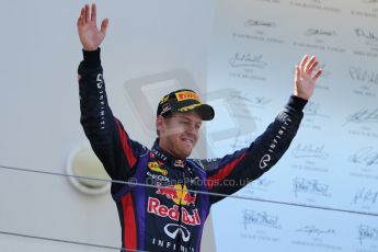 World © Octane Photographic Ltd. F1 German GP - Nurburgring. Sunday 7th July 2013 - Podium. Infiniti Red Bull Racing - Race Winner Sebastian Vettel. Digital Ref : 0750au8i0303