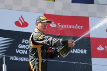 World © Octane Photographic Ltd. F1 German GP - Nurburgring. Sunday 7th July 2013 - Podium. Lotus F1 Team - Kimi Raikkonen. Digital Ref : 0750au8i0568