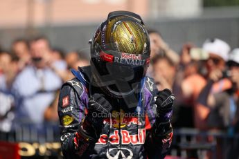 World © Octane Photographic Ltd. F1 German GP - Nurburgring. Sunday 7th July 2013 - Parc Ferme. Infiniti Red Bull Racing - Race Winner Sebastian Vettel. Digital Ref : 0750lw1d5378