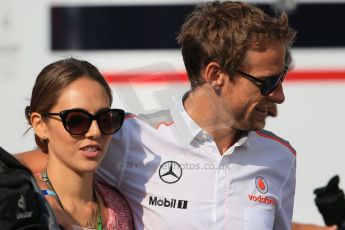 World © Octane Photographic Ltd. F1 German GP - Nurburgring. Saturday 6th July 2013 - Practice three paddock. Vodafone McLaren Mercedes - Jenson Button and Jessica Michibata. Digital Ref : 0744lw1d5725