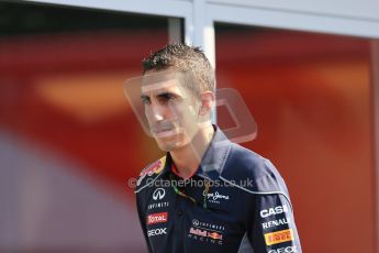 World © Octane Photographic Ltd. F1 German GP - Nurburgring, Sunday 7th July 2013 - Paddock. Infiniti Red Bull Racing - Reserve driver Sebastien Buemi. Digital Ref : 0748lw1d7917