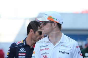 World © Octane Photographic Ltd. F1 German GP - Nurburgring, Sunday 7th July 2013 - Paddock. Mark Webber and Paul di Resta. Digital Ref : 0748lw1dx9166