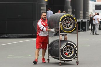 World © Octane Photographic Ltd. F1 German GP - Nurburgring. Thursday 4th July 2013 - Paddock. Scuderia Ferrari F138 tires. Digital Ref : 0737lw1d2995