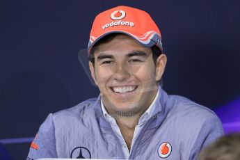 World © Octane Photographic Ltd. F1 German GP - Nurburgring. Thursday 4th July 2013 - Press Conference. Vodafone McLaren Mercedes MP4/28 - Sergio Perez . Digital Ref: 0738lw1d2921