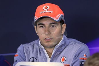 World © Octane Photographic Ltd. F1 German GP - Nurburgring. Thursday 4th July 2013 - Press Conference. Vodafone McLaren Mercedes MP4/28 - Sergio Perez . Digital Ref : 0738lw1d3069