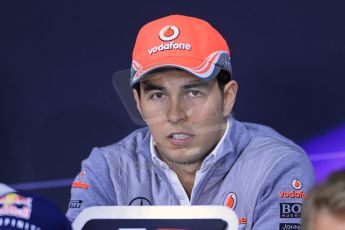 World © Octane Photographic Ltd. F1 German GP - Nurburgring. Thursday 4th July 2013 - Press Conference. Vodafone McLaren Mercedes MP4/28 - Sergio Perez. Digital Ref : 0738lw1d3095