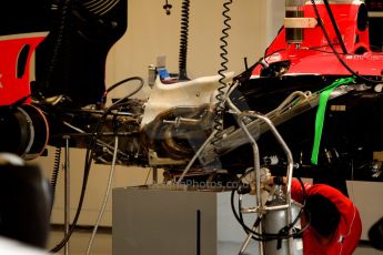 World © Octane Photographic Ltd. F1 British GP - Silverstone, Friday 28th June 2013 - Practice 1. Marussia F1 Team MR02 Garage. Digital Ref : 0724ce1d6841