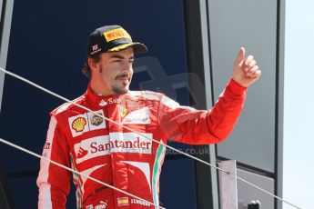 World © Octane Photographic Ltd. F1 British GP - Silverstone, Sunday 30th June 2013 - Race. Scuderia Ferrari F138 - Fernando Alonso on the podium. Digital Ref : 0734lw1d2741