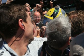 World © Octane Photographic Ltd. F1 British GP - Silverstone, Sunday 30th June 2013 - Race. Mercedes AMG Petronas F1 W04 - Nico Rosberg celebrates his win in Parc Ferme. Digital Ref : 0734lw1dx2772