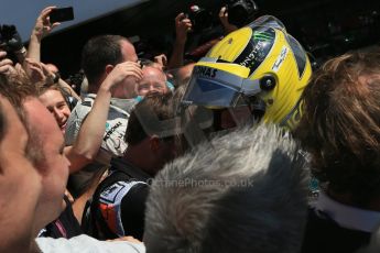 World © Octane Photographic Ltd. F1 British GP - Silverstone, Sunday 30th June 2013 - Race. Mercedes AMG Petronas F1 W04 - Nico Rosberg celebrates his win in Parc Ferme. Digital Ref : 0734lw1dx2777