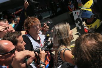 World © Octane Photographic Ltd. F1 British GP - Silverstone, Sunday 30th June 2013 - Race. Mercedes AMG Petronas F1 W04 - Nico Rosberg celebrates his win in Parc Ferme with partner Vivian Sibold. Digital Ref : 0734lw1dx2782