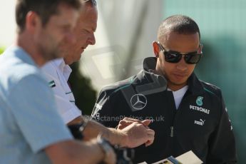 World © Octane Photographic Ltd. F1 British GP - Silverstone, Sunday 30th June 2013 – F1 Paddock. Lewis Hamilton - Mercedes AMG Petronas. Digital Ref : 0733lw1d1606