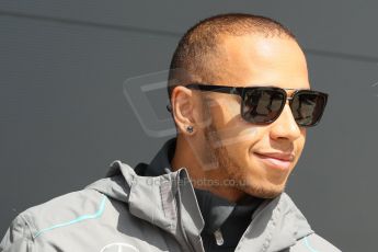 World © Octane Photographic Ltd. F1 British GP - Silverstone, Sunday 30th June 2013 – F1 Paddock. Lewis Hamilton - Mercedes AMG Petronas. Digital Ref : 0733lw1d1936