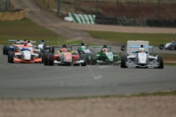 World © Octane Photographic Ltd. 2013 Protyre Formula Renault Championship – Donington Park, Sunday 14th April 2013 - Race 2. Jorge Cevallos - MGR Motorsport leads the pack. Digital ref : 0635lw1d3555
