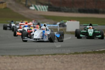 World © Octane Photographic Ltd. 2013 Protyre Formula Renault Championship – Donington Park, Sunday 14th April 2013 - Race 2. Jorge Cevallos - MGR Motorsport leads the pack. Digital ref : 0635lw1d3563
