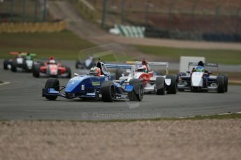 World © Octane Photographic Ltd. 2013 Protyre Formula Renault Championship – Donington Park, Sunday 14th April 2013 - Race 2. Ivan Taranov - Scorpio Motorsport leads the pack. Digital ref : 0635lw1d3575