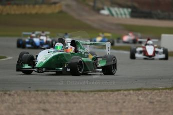 World © Octane Photographic Ltd. 2013 Protyre Formula Renault Championship – Donington Park, Sunday 14th April 2013 - Race 2. Weiron Tan - Fortec Motorsports, Caterham Academy leads the pack. Digital ref : 0635lw1d3625