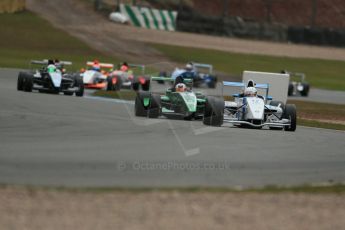 World © Octane Photographic Ltd. 2013 Protyre Formula Renault Championship – Donington Park, Sunday 14th April 2013 - Race 2. Jorge Cevallos - MGR Motorsport leads the pack. Digital ref : 0635lw1d3662
