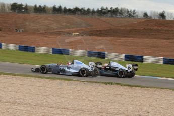World © Octane Photographic Ltd. 2013 Protyre Formula Renault Championship – Donington Park, Sunday 14th April 2013 - Race 2. Hong Wei Cao - Fortec Motorsports over takes Shahan Sarkissian - MTECH Lite. Digital ref : 0635lw7d5380