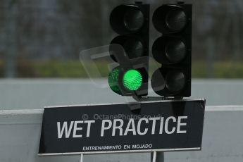 World © Octane Photographic Ltd. GP2 Winter testing, Barcelona, Circuit de Catalunya, 6th March 2013. Wet Practice sign. Digital Ref: 0586lw1d2804