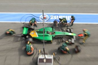 World © Octane Photographic Ltd. GP2 Winter testing, Barcelona, Circuit de Catalunya, 7th March 2013. Caterham Racing – Sergio Canamasas pit stop. Digital Ref: 0587lw7d2257