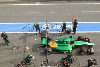 World © Octane Photographic Ltd. GP2 Winter testing, Barcelona, Circuit de Catalunya, 7th March 2013. Caterham Racing – Sergio Canamasas pit stop. Digital Ref: 0587lw7d2272