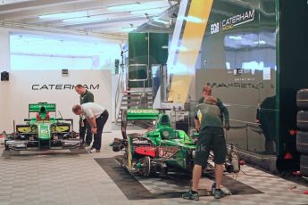 World © Octane Photographic Ltd. GP2 Monaco GP, Monte Carlo, Thursday 23rd May 2013. Practice and Qualifying. Sergio Canamasas and Alexander Rossi – EQ8 Caterham Racing – Caterham Racing Monaco car park garage. Digital Ref: 0693cb7d0752