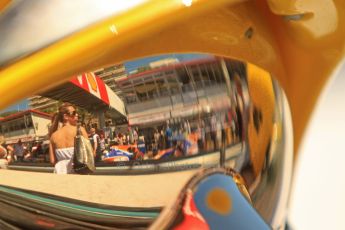 World © Octane Photographic Ltd. GP2 Monaco GP, Monte Carlo, Thursday 23rd May 2013. Practice and Qualifying. Robin Frijns and Jon Lancaster - Hilmer Motorsport reflected in a fire marshal's visor. Digital Ref : 0693cb7d0831