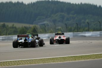 World © Octane Photographic Ltd. GP2 German GP, Nurburgring, 6th July 2013. Race 1.Sergio Canamasas – EQ8 Caterham Racing, Mitch Evans. – Arden International and Rio Haryanto - Barwa Addax Team. Digital Ref : 0746lw1d7878