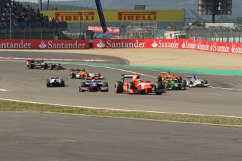 World © Octane Photographic Ltd. GP2 German GP, Nurburgring, Sunday 7th July 2013. Race 2. The pack avoids the spinning Nathanaël Berthon - Trident Racing. Digital Ref : 0747lw1d4806