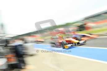 World © Octane Photographic Ltd. GP2 British GP, Silverstone, Friday 28th June 2013. Qualifying. Fabio Leimer- Racing Engineering and Robin Frijns - Hilmer Motorsport go wheel-to-wheel in the pitlane. Digital Ref: 0727ce1d7400