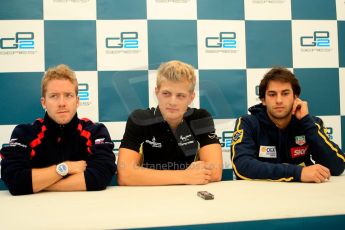 World © Octane Photographic Ltd. GP2 British GP, Silverstone, Friday 28th June 2013. Qualifying press conference. Marcus Ericsson - DAMS, Sam Bird - Russian Time, Felipe Nasr - Carlin. Digital Ref :